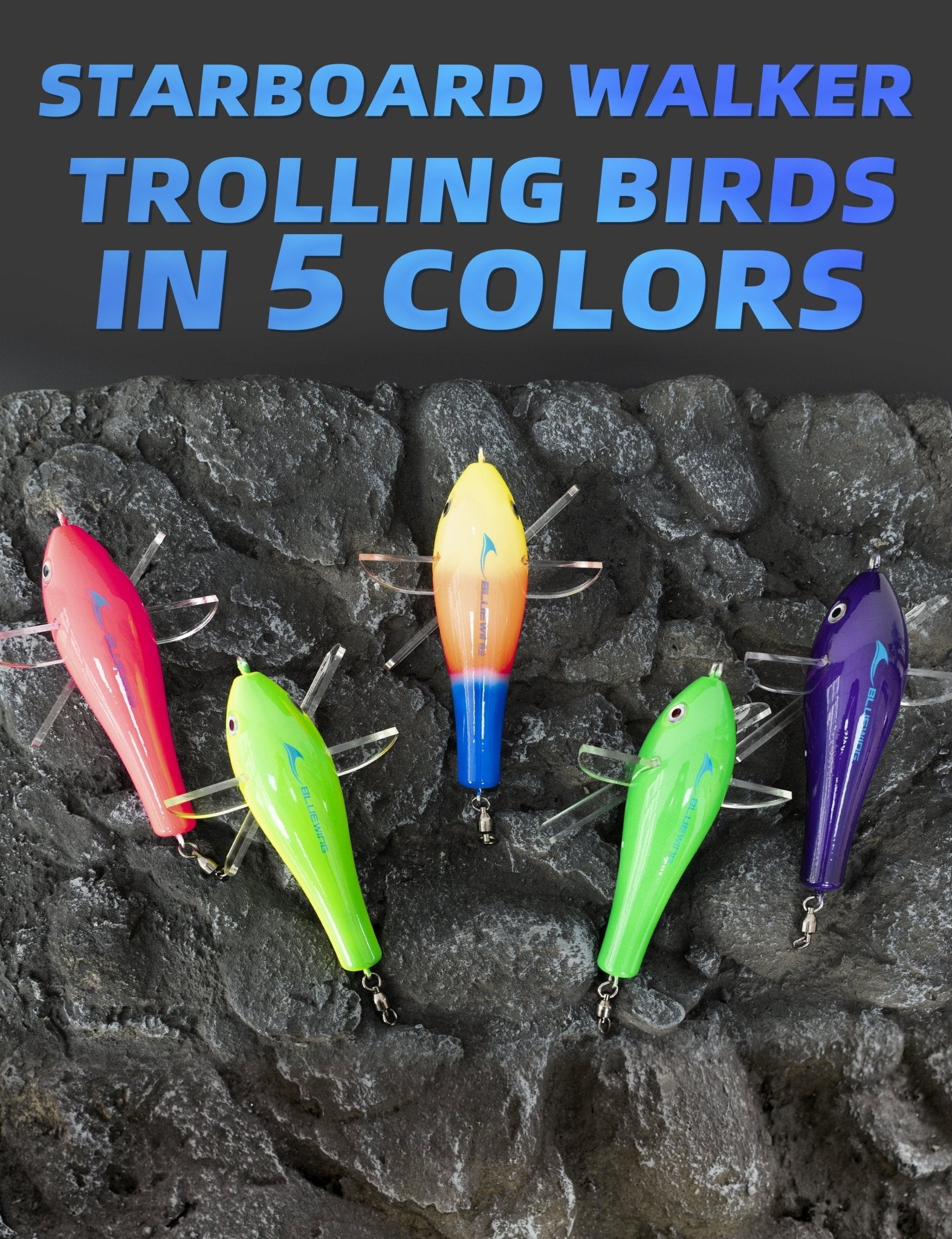 Bluewing 36" Fishing Spreader Bar Starboard Canyon with 9" Floating Squids, Trolling Birds and 316 Stainless Steel Rod - Black/Purple | Hiline Sport