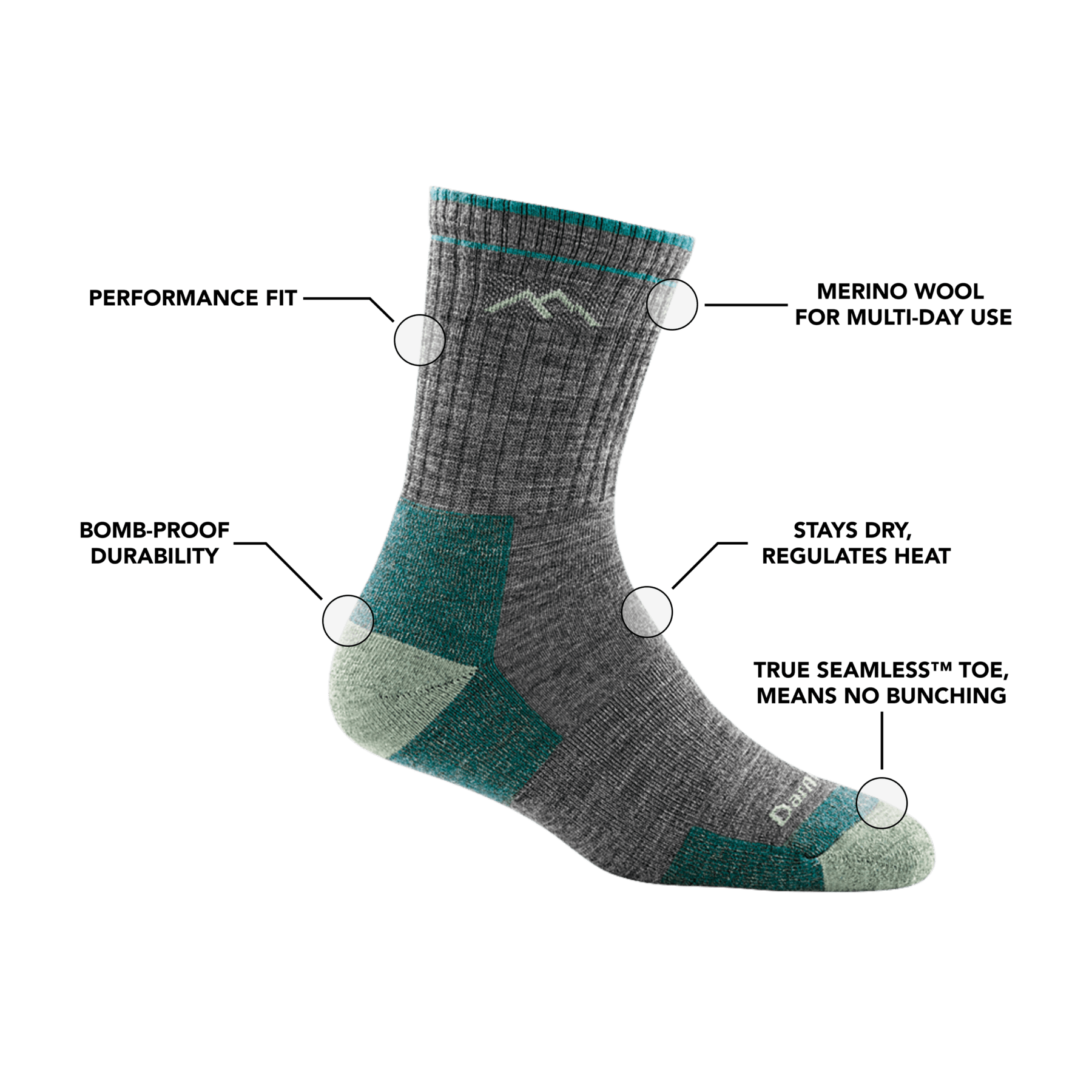 Darn Tough Women's Hiker Micro Crew Midweight Hiking Sock | Hiline Sport
