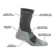 Darn Tough Women's Light Hiker Micro Crew Lightweight Hiking Socks