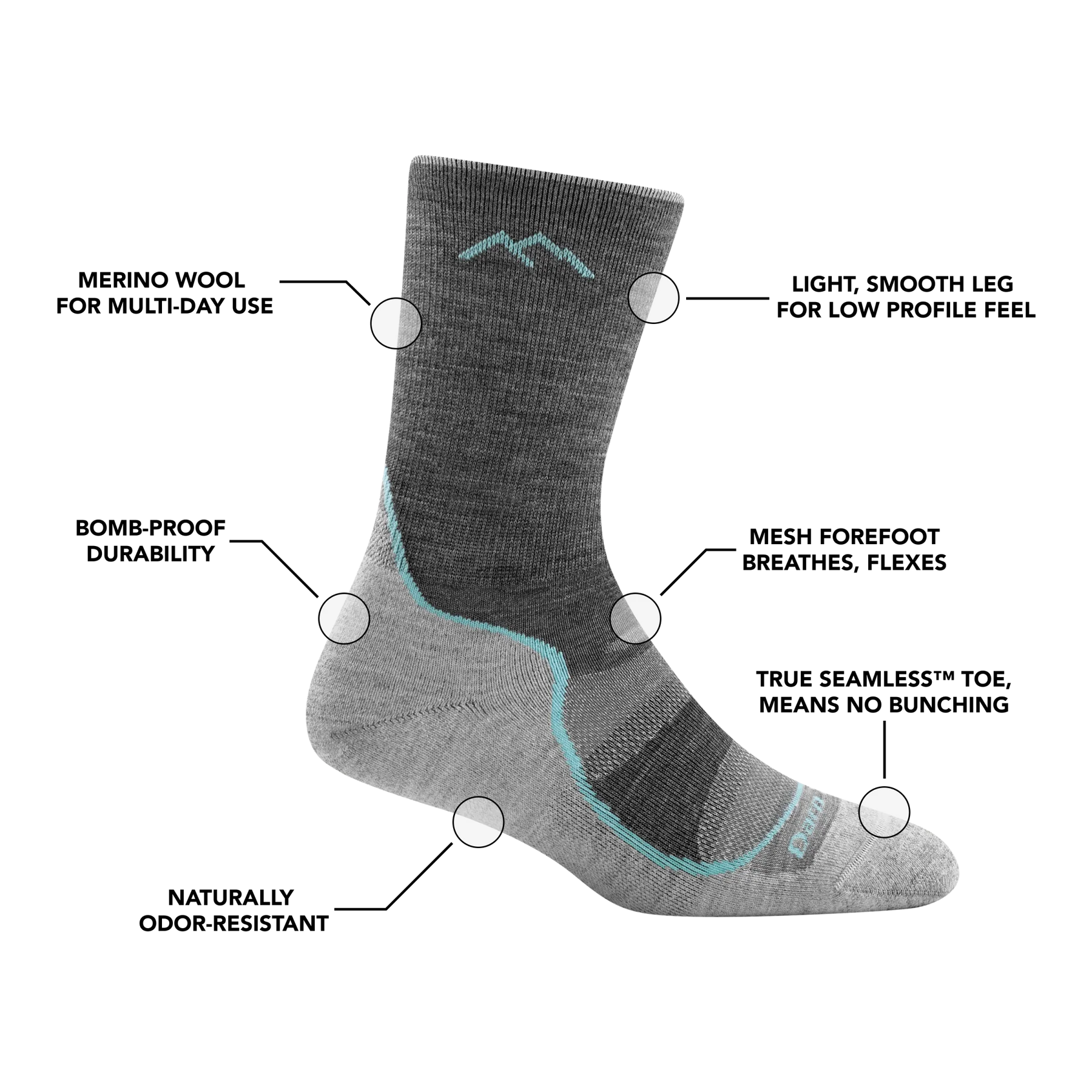 Darn Tough Women's Light Hiker Micro Crew Lightweight Hiking Socks
