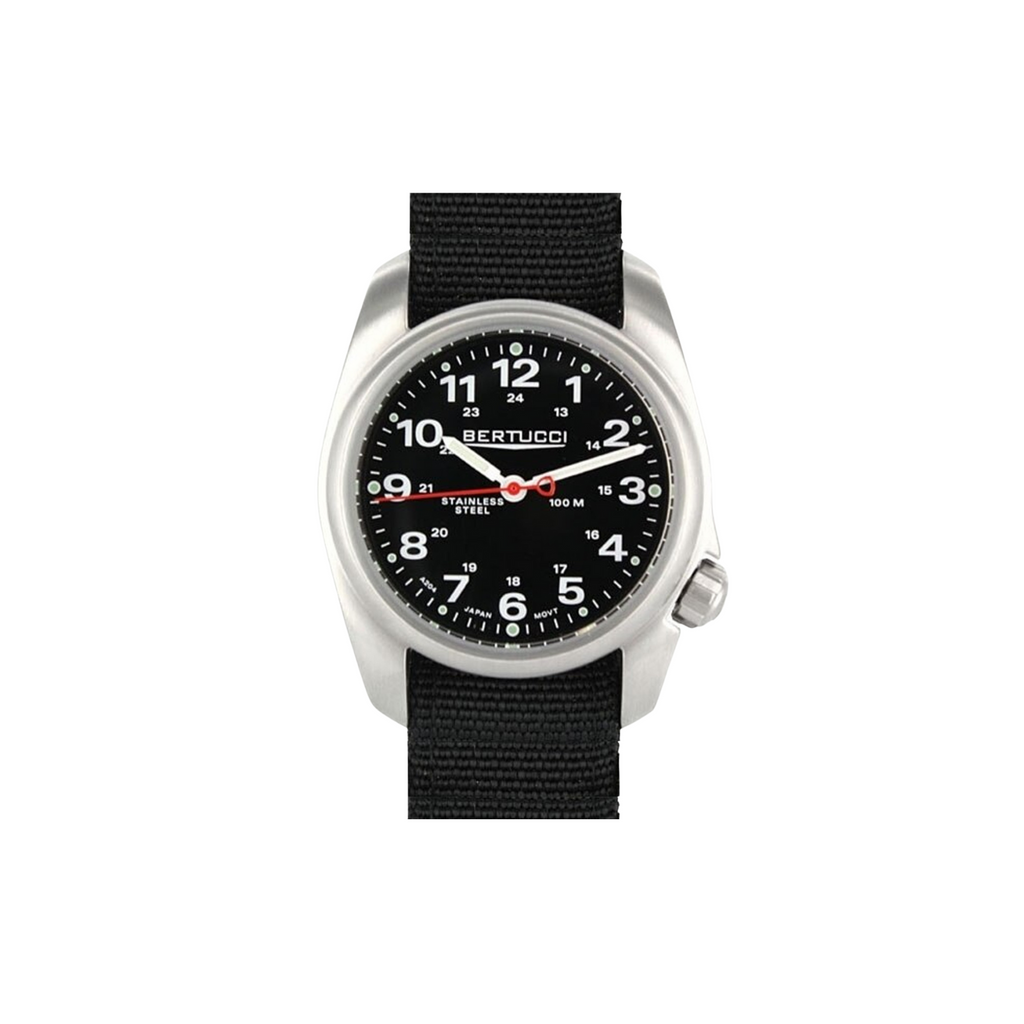 Bertucci A-1S Black Dial Stainless Steel w/ Nylon Strap Field Watch