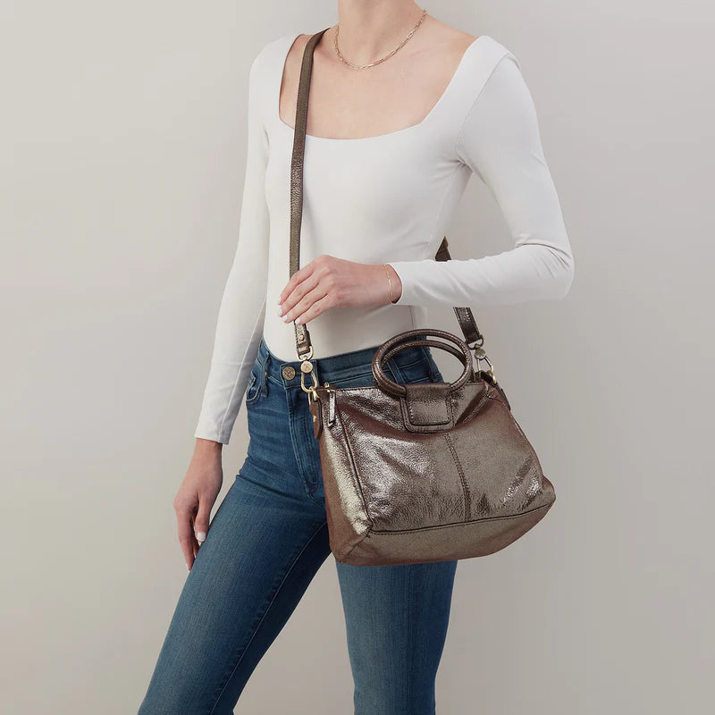 Hobo Sheila Medium Satchel in Metallic Leather Shoulder Bag