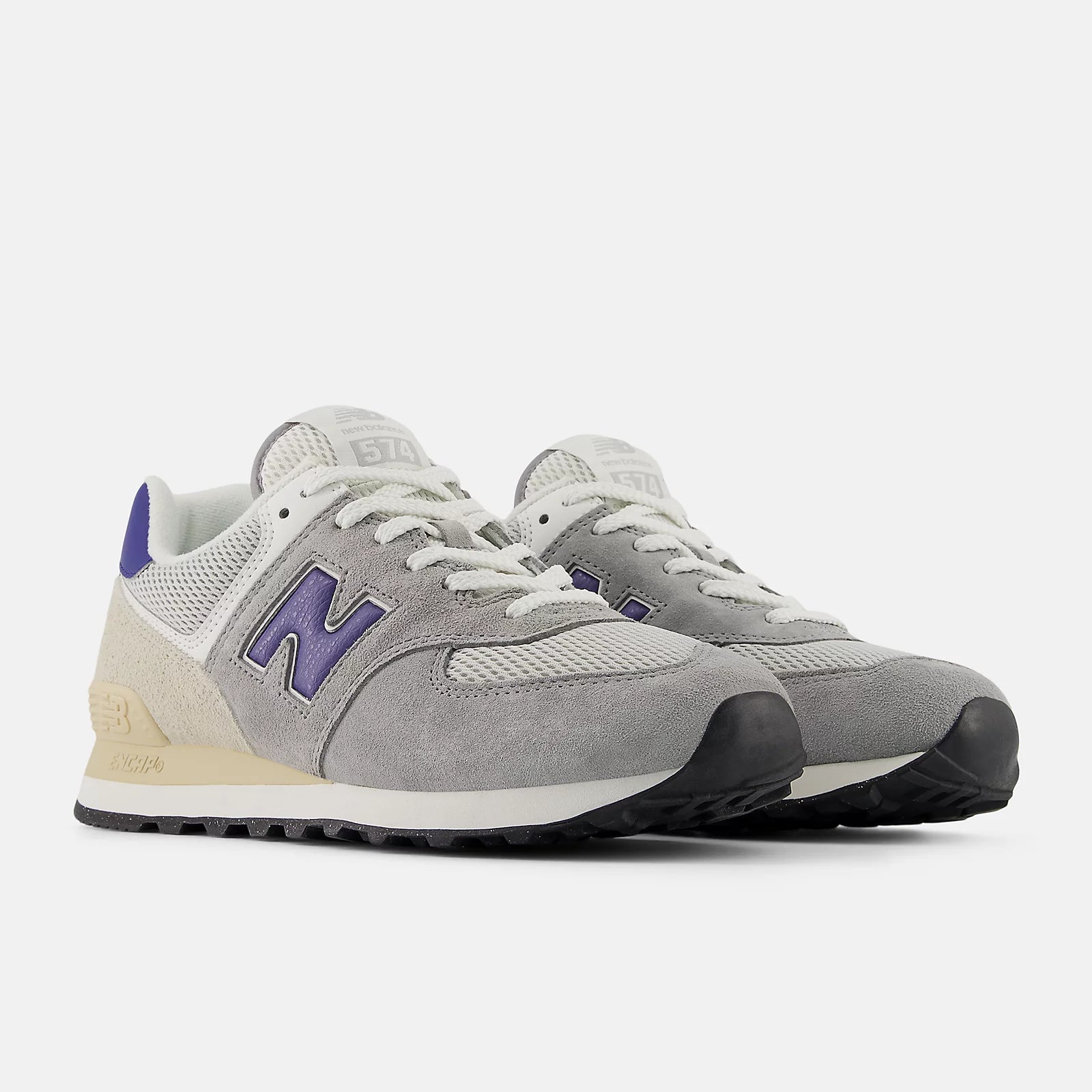 New Balance Unisex 574 Varsity Suede Sneaker - Slate Grey with Rain Cloud