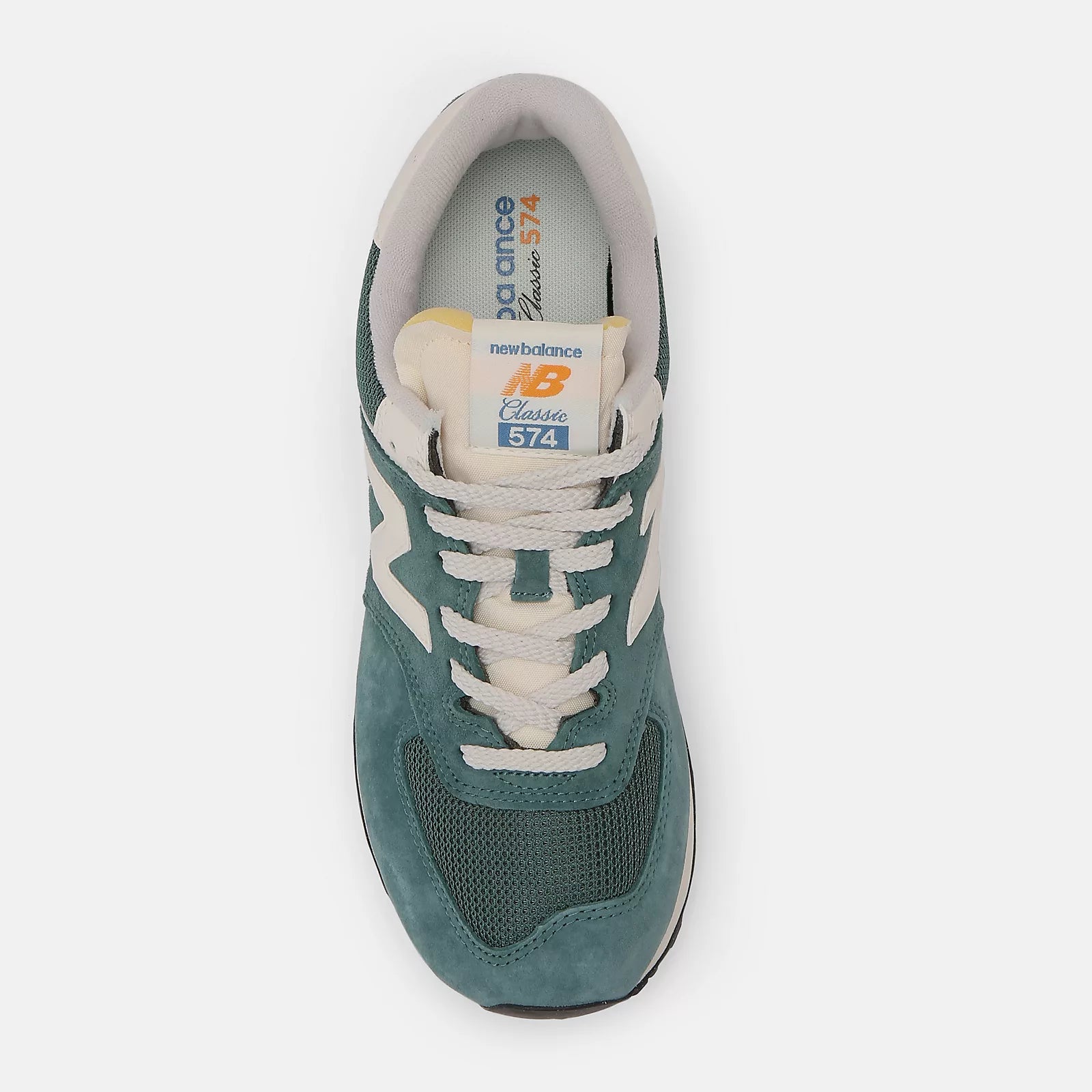 New Balance Unisex 574 V2 Varsity Suede Sneaker - New Spruce / Sea Salt