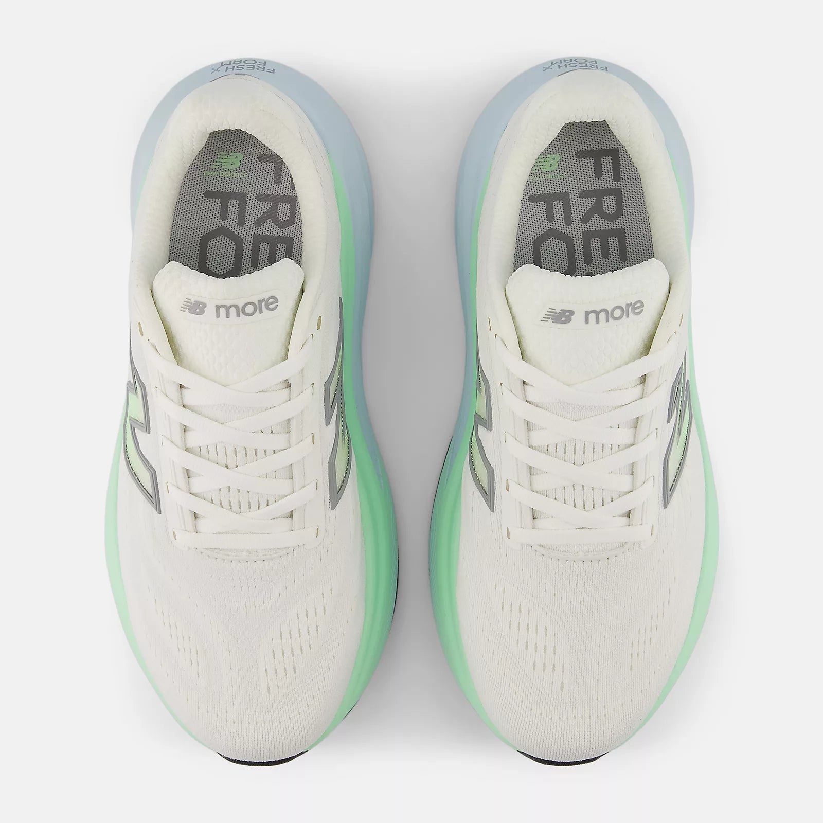 New Balance Women's Fresh Foam X More v6 Cushioned Running Shoe - Sea Salt with Lab Green and Frosted Glass