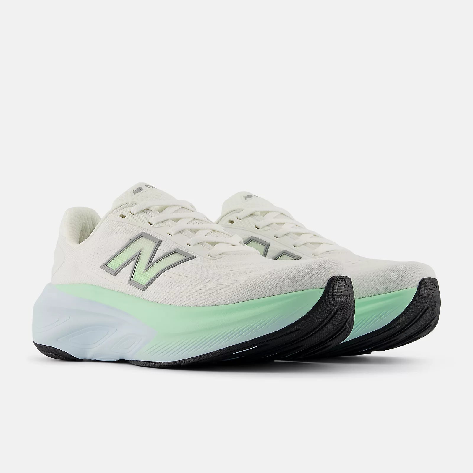 New Balance Women's Fresh Foam X More v6 Cushioned Running Shoe - Sea Salt with Lab Green and Frosted Glass