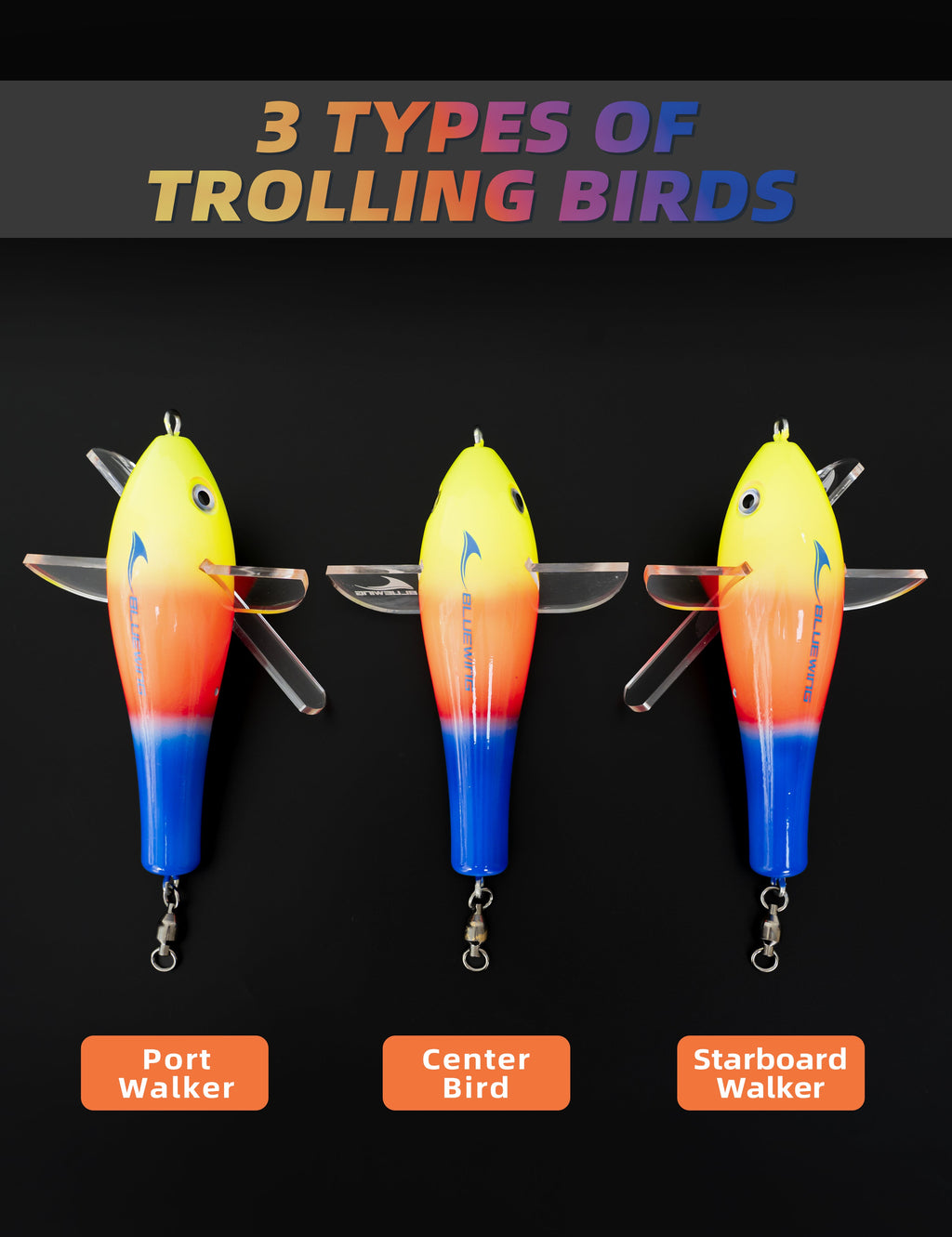 Bluewing Walker 18" Fishing Spreader Bar with 6" Floating Squids - Rainbow