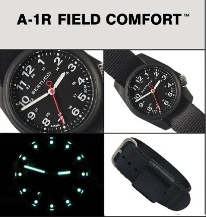 Bertucci A-1R Field Comfort with fiber reinforced polycarbonate Unibody case, Black Nylon Strap Watch - Hiline Sport -