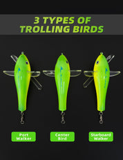 Bluewing 36" Fishing Spreader Bar Starboard Canyon with 6" Floating Squids, Trolling Birds and 316 Stainless Steel Rod - Yellow/Green | Hiline Sport
