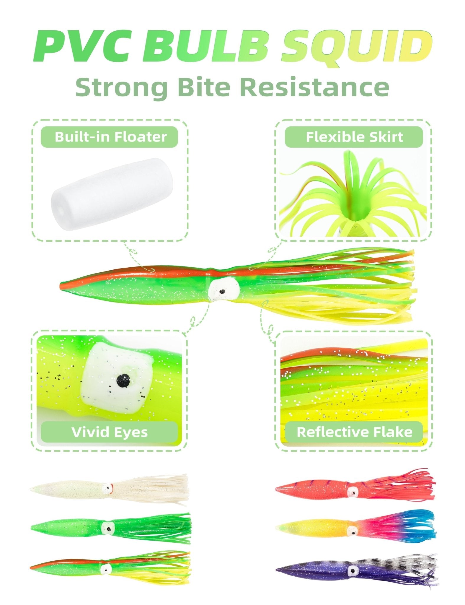 Bluewing 36" Fishing Spreader Bar Starboard Canyon with 6" Floating Squids, Trolling Birds and 316 Stainless Steel Rod - Yellow/Green | Hiline Sport