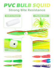 Bluewing 36" Fishing Spreader Bar Starboard Canyon with 6" Floating Squids, Trolling Birds and 316 Stainless Steel Rod - Yellow/Green | Hiline Sport