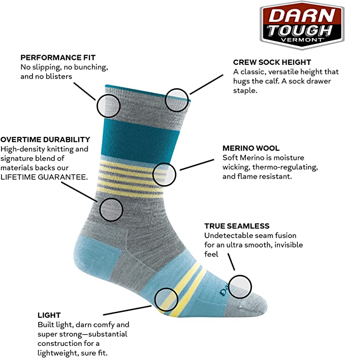 Darn Tough Vermont Women's Starboard Crew Lightweight Socks - Hiline Sport -